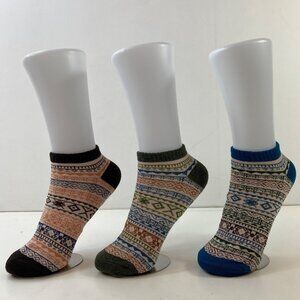 Womens Ankle Socks Set 3 Fair Isle Nordic Pattern Brown Green Blue Orange Red